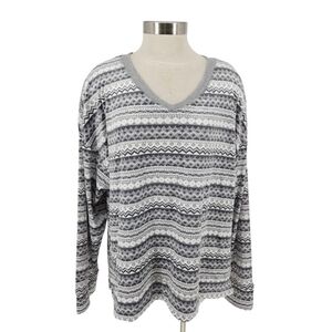 Nautica Silky Fleece Pajama Top Gray Fair Isle Long Sleeve V Neck 2XL